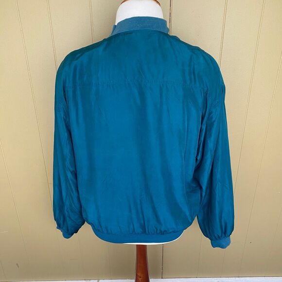 Tulliano men L 100% silk full zip mock collar longsleeve jacket teal green color - Picture 8 of 14